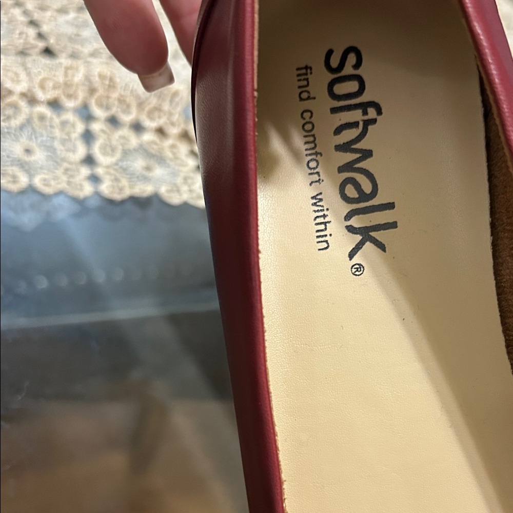 SoftWalk Women's Wine Red Leather Slip-On Flats